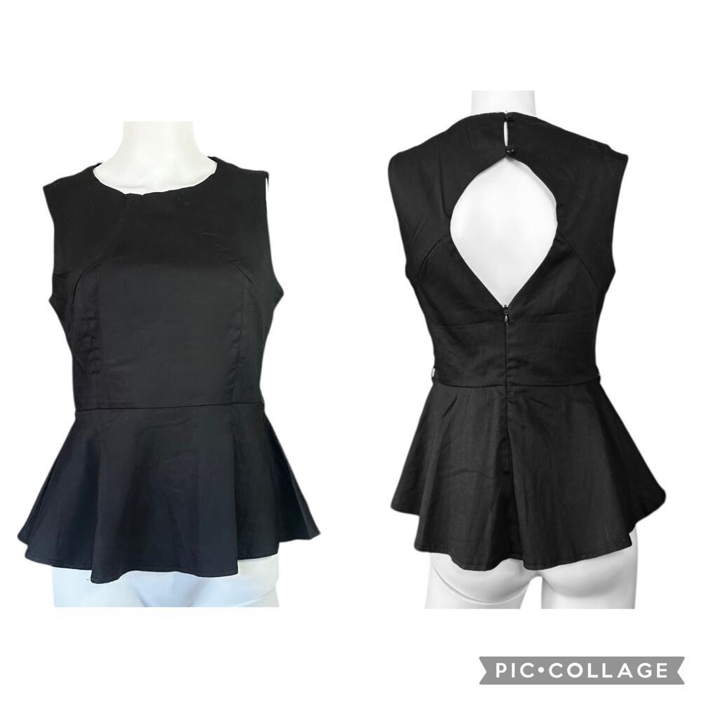 Ali & Kris womens Medium sleek sleeveless black peplum top, elegant open back​